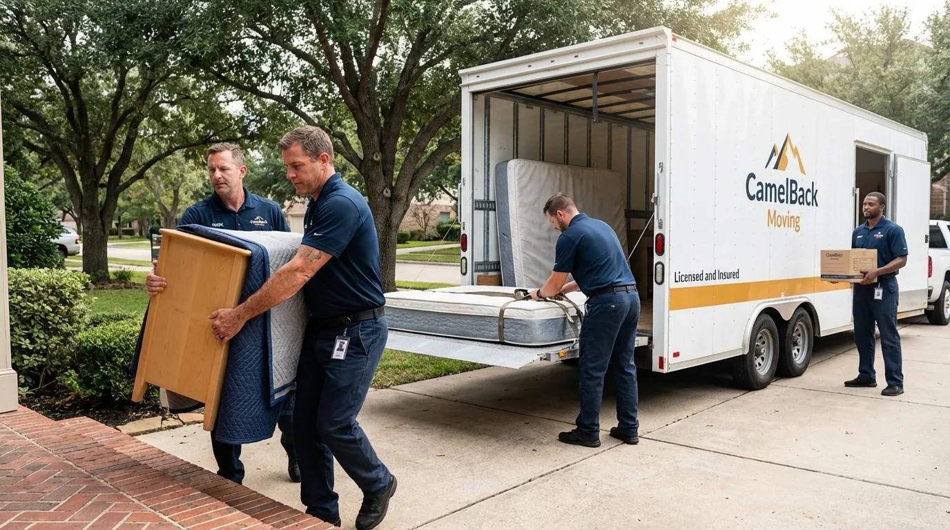 Crew loading residential truck for cross-state move from Franklin, NE