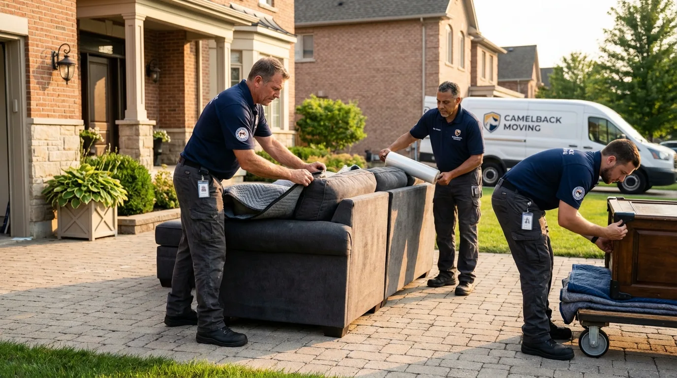 Large estate moving crew wrapping furniture in Franklin, NE