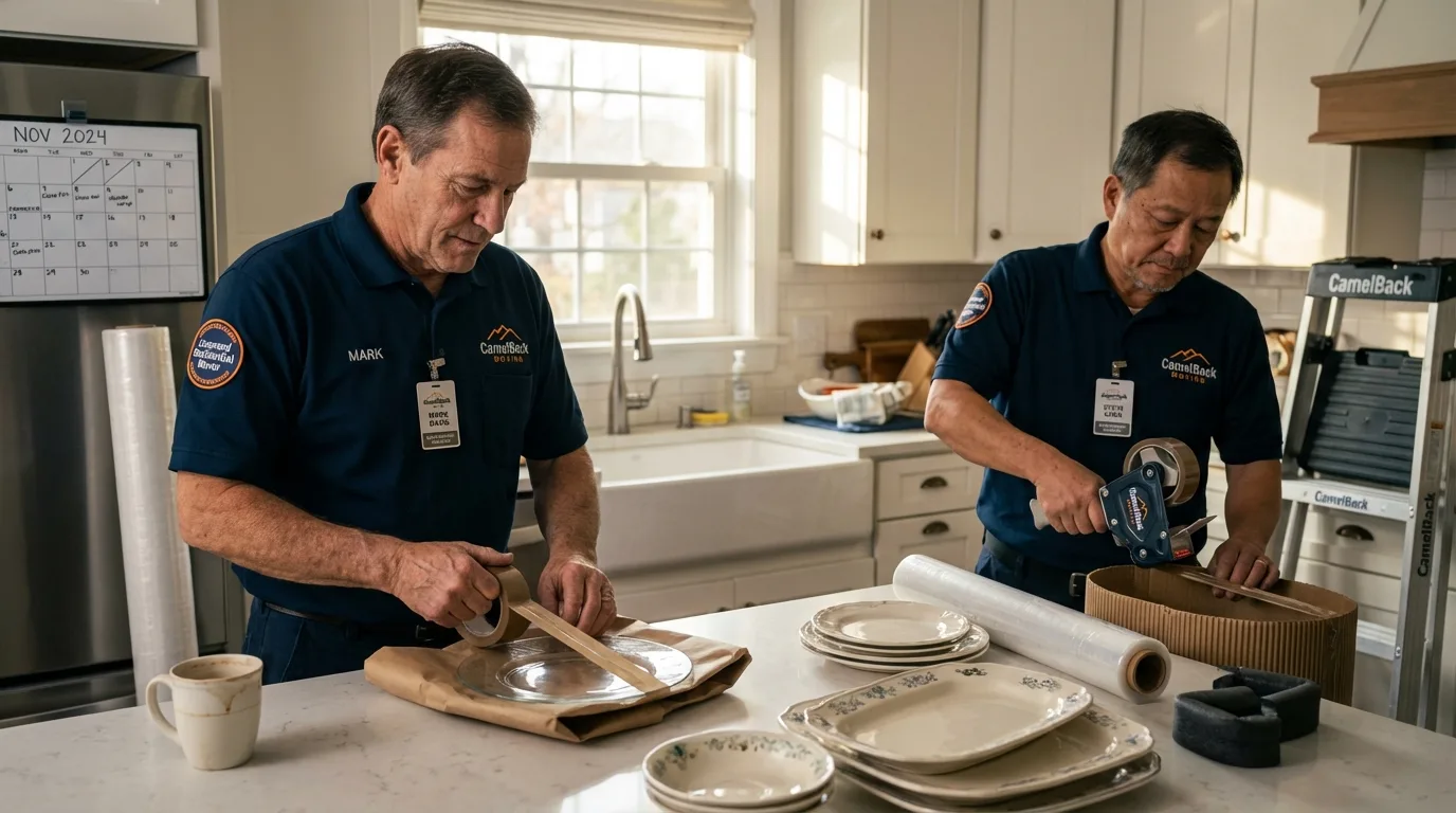 Professional crew packing kitchen dishware in Franklin, NE